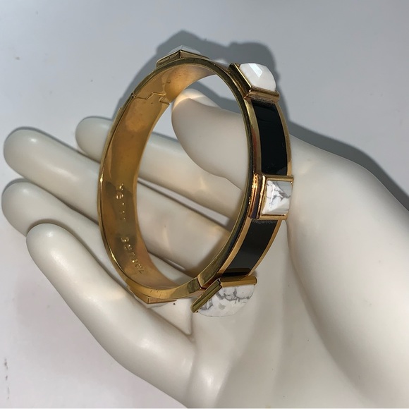 HENRI BENDEL 14k yellow gold plated CLICK CLACK cuff BRACELET w/stone STUDS - Picture 15 of 16